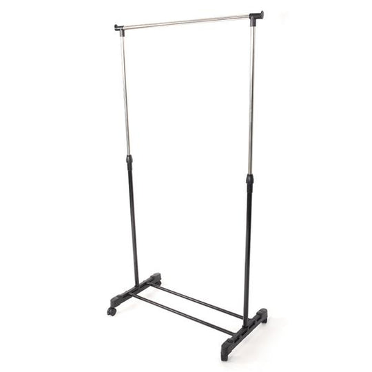 Single-bar Vertical & Horizontal Stretching Stand Clothes Rack Portable Wardrobe with Shoe Shel Black & Silver