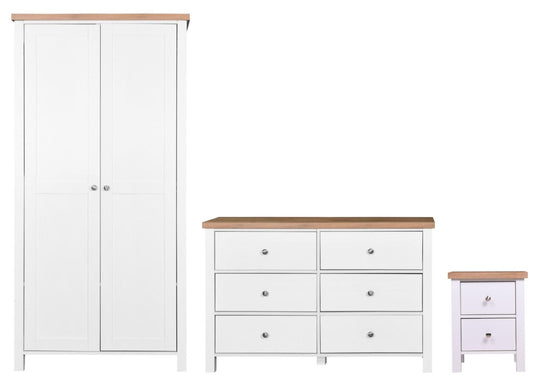 3-Piece Bedroom Furniture Set – 2 Door Wardrobe, Chest of Drawers, and Bedside Cabinet in White