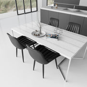 Pair of modern ergonomic dining chairs with high backs, adjustable feet, and sleek design from Lavish Kitchen Isle.