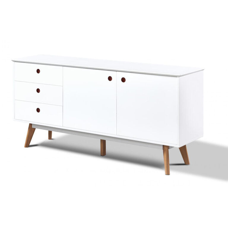 Belgium White Sideboard – 2 Door & 3 Drawer Contemporary Storage Cabinet - Lavish Kitchen Isle