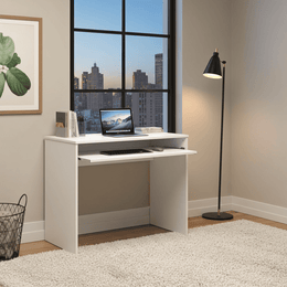 Small Arctic White Lavish Kitchen Isle desk with pull-out keyboard tray and reversible legs, perfect for compact home office or study.