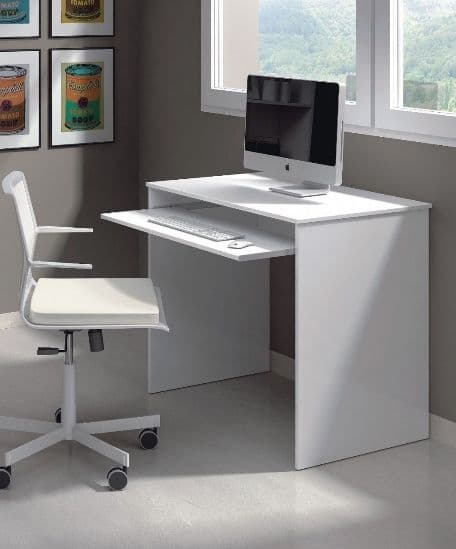 Brevon Small Arctic White Desk with Pull-Out Keyboard Tray Compact Home Office Study Table with Reversible Legs