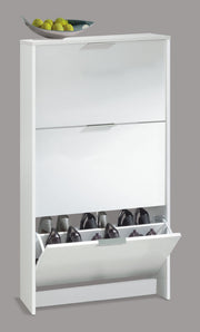 White velour 3-drawer wooden shoe rack cabinet by Lavish Kitchen Isle, space-saving shoe organizer for 18 pairs of shoes.