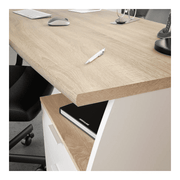 Auralis white and oak effect large office desk with three drawers, suitable for home study or computer use, by Lavish Kitchen Isle.