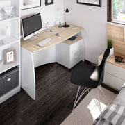 Auralis white and oak effect large office desk with 3 drawers, ideal for computer or laptop workspace, by Lavish Kitchen Isle