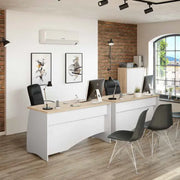 Auralis white and oak effect large office desk with three drawers, spacious workspace for computer or laptop by Lavish Kitchen Isle