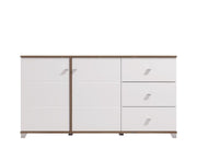 Modern white high gloss sideboard with 4 shelves and 2 doors