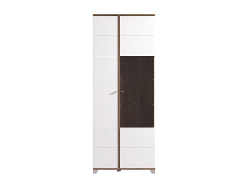 Opaline White High Gloss & Oak Effect Display Cabinet Storage Unit with Glass Shelves and Doors 78cm Wide