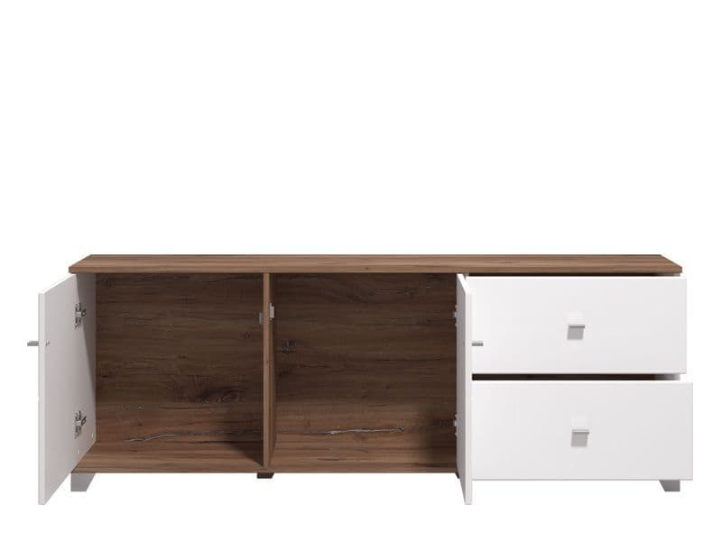 Opaline TV Stand Cabinet Unit Modern With White Gloss And Warm Oak Effect 162cm Wide Living Dining Room Furniture
