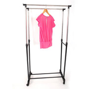 Dual-bar Vertical & Horizontal Stretching Stand Clothes Rack Portable Wardrobe with Shoe Shelf Black & Silver - Lavish Kitchen Isle