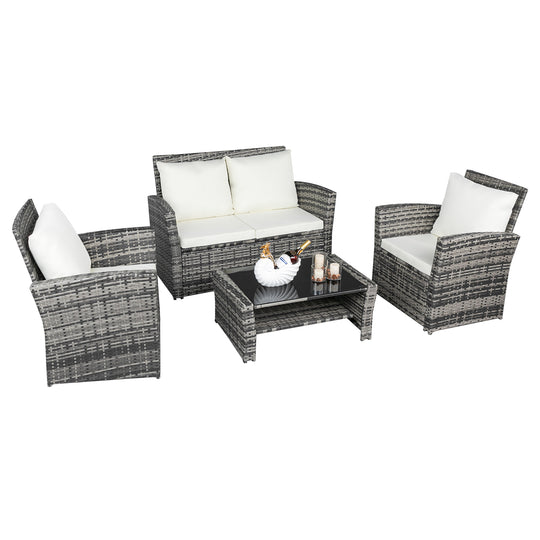 Outdoor Rattan Sofa Combination Four-piece Package-Grey