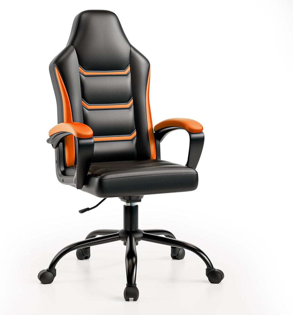 PU Leather Gaming Chair - Height Adjustable Swivel Office Chair with Metal Base (300lbs Capacity)