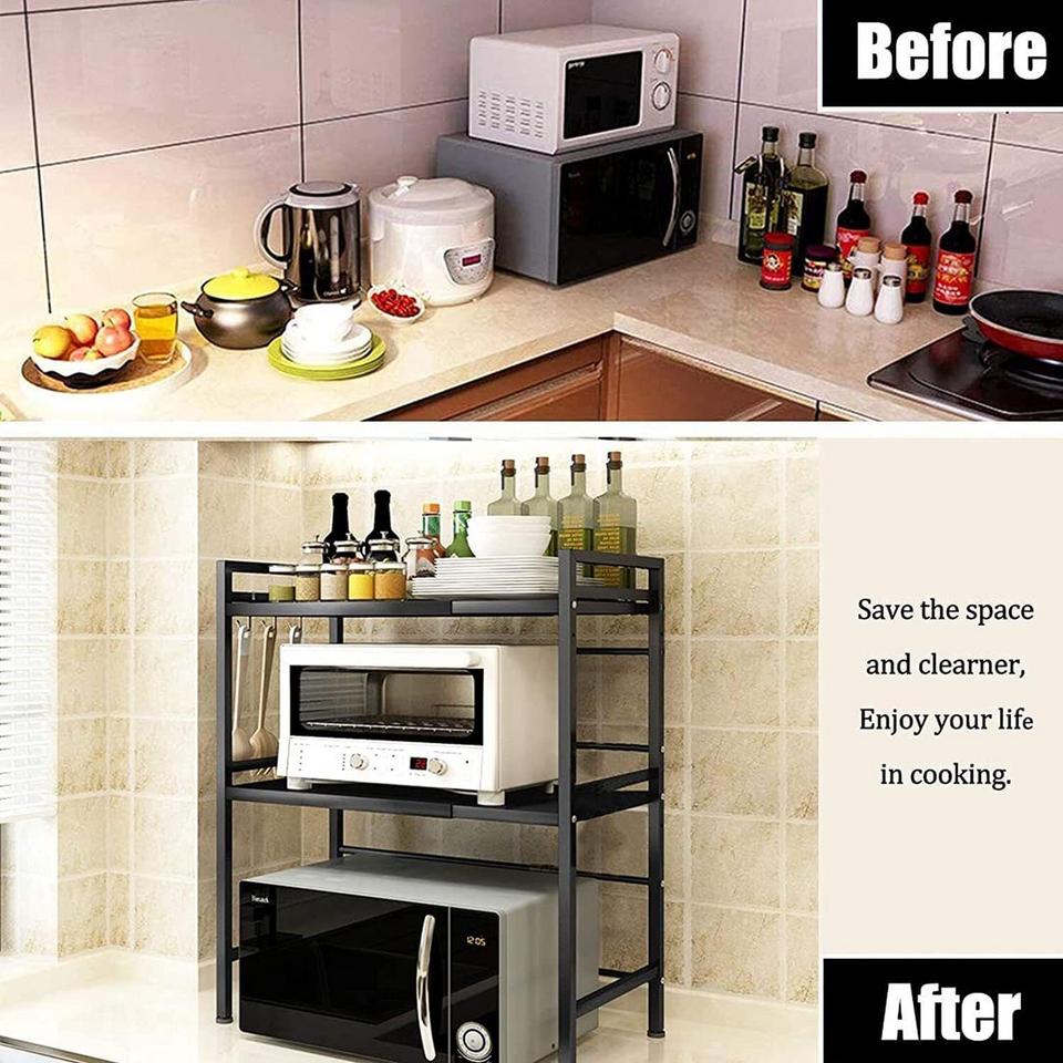 3 Tier Expandable Microwave oven Rack Stand Storage Holder Kitchen Corner Shelf