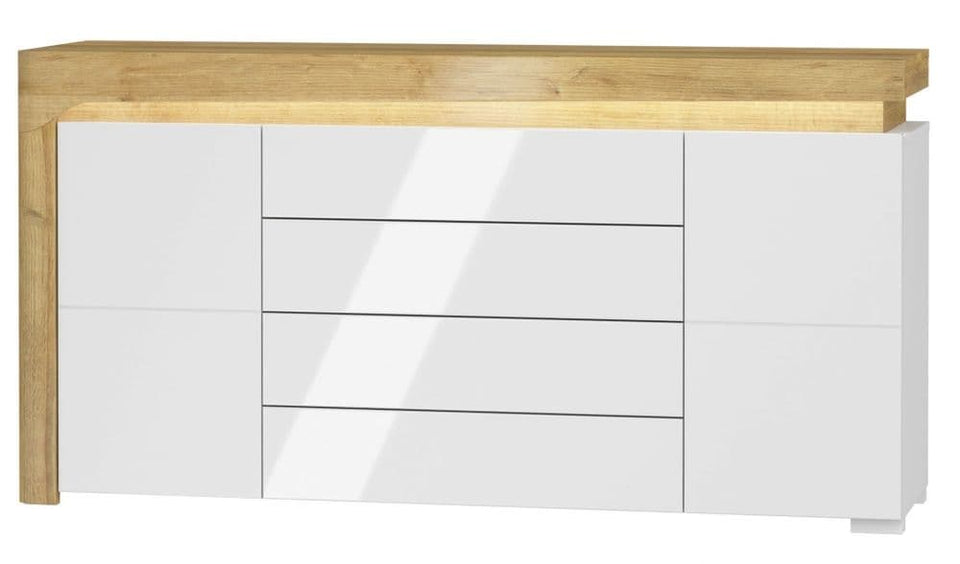 AlpenGlow  Oak Effect And White Gloss 2 Door and 4 Drawer Sideboard With Lights