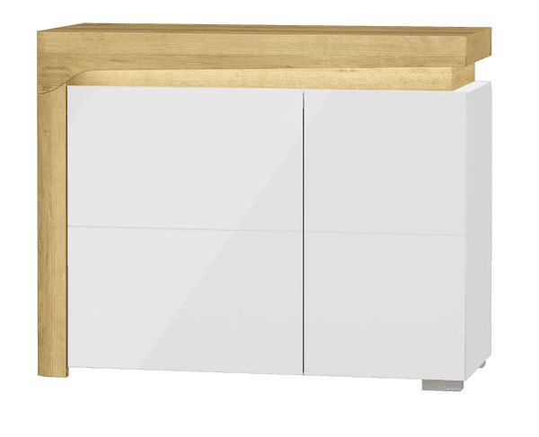 AlpenGlow Oak Effect And White Gloss 2 Door Small Sideboard With Lights