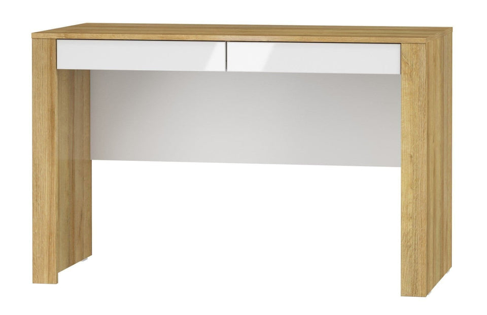 Modern Home Office Desk in Oak Effect and White Gloss with Drawers – Study, Computer, Laptop Table