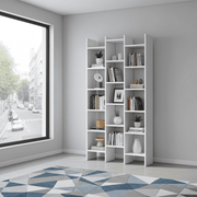 Lavish Kitchen Isle white gloss triple bookcase with modern design, featuring multiple shelves for books and decor.