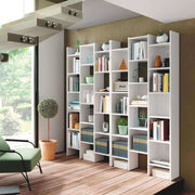 Lavish Kitchen Isle white gloss triple bookcase with modern design, featuring multiple shelves for storing books and decor.
