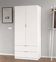White compact 2-door, 2-drawer wardrobe by Lavish Kitchen Isle, ideal space-saving storage for bedrooms.