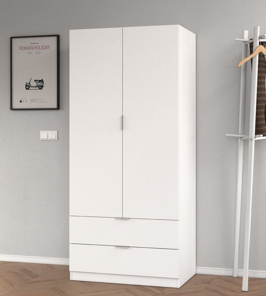 Compact 2 Door 2 Drawer White Wardrobe – Space-Saving Bedroom Storage