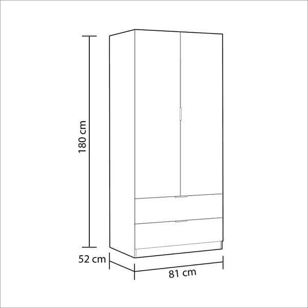 Compact 2 Door 2 Drawer White Wardrobe with Hanging and Drawer Storage Space-Saving