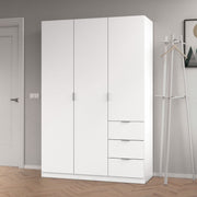 White compact 3-door, 3-drawer wardrobe by Lavish Kitchen Isle, modern bedroom storage with space-saving design, 135cm wide.