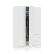 White compact 3-door, 3-drawer wardrobe with hanging rail by Lavish Kitchen Isle, space-saving design for bedroom storage.