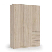 Oak effect 135cm wardrobe with 3 doors, 3 drawers, and hanging rail from Lavish Kitchen Isle, space-saving design.