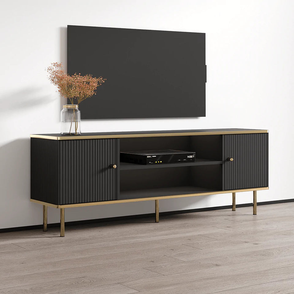 The Luxurious TV unit in Black with Gold Detailing