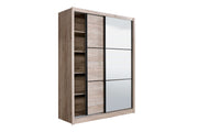 Oak effect sliding door wardrobe with full-length mirror, 166cm wide, designed for bedroom storage by Lavish Kitchen Isle.