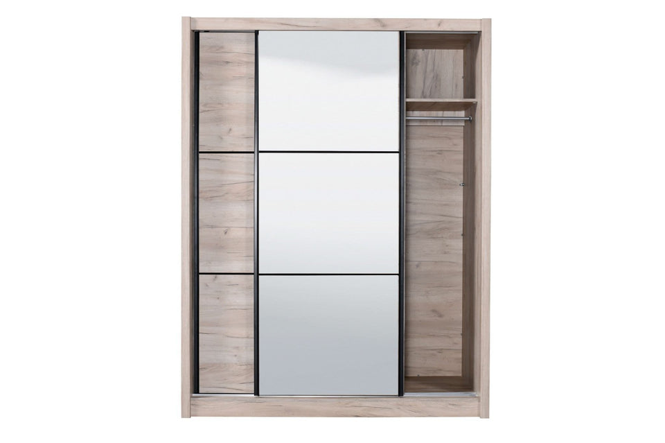 Oak Effect Sliding Door Wardrobe 166cm Wide with Full-Length Mirror for Bedroom Storage