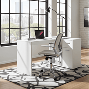 Corner White Flexi Desk with Drawer and Cupboard – Home Office Study Table, 117cm Wide
