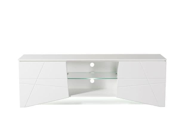 Modern TV Cabinet Stand White Gloss 168.5cm Wide  with LED Lights, Doors, and Drawer