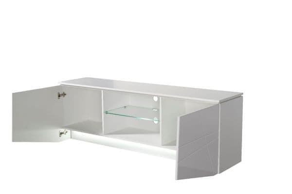 Modern TV Cabinet Stand White Gloss 168.5cm Wide  with LED Lights, Doors, and Drawer