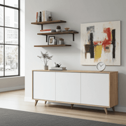 White and oak effect 3-door sideboard by Lavish Kitchen Isle with six compartments, modern wide storage cabinet with sleek design.