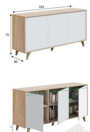White and oak effect 3-door sideboard by Lavish Kitchen Isle with six compartments, modern wide storage cabinet for living or dining rooms.