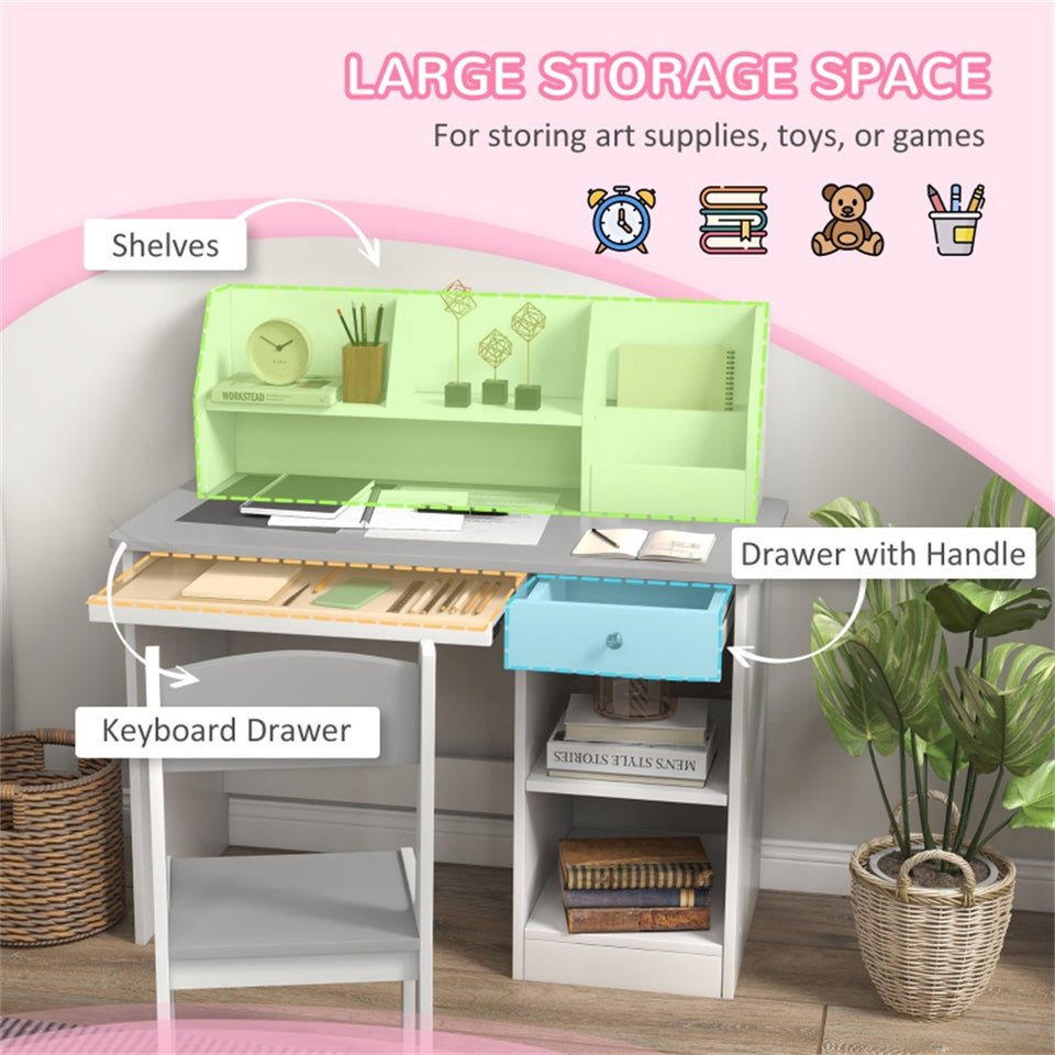Children's Activity Desk with Storage - Grey Kids Study Furniture for Playroom & Bedroom