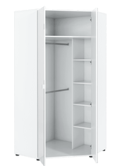 Lavish Kitchen Isle Arctic Elegance corner wardrobe with mirrored doors, hanging rails, and shelving for space-saving storage.