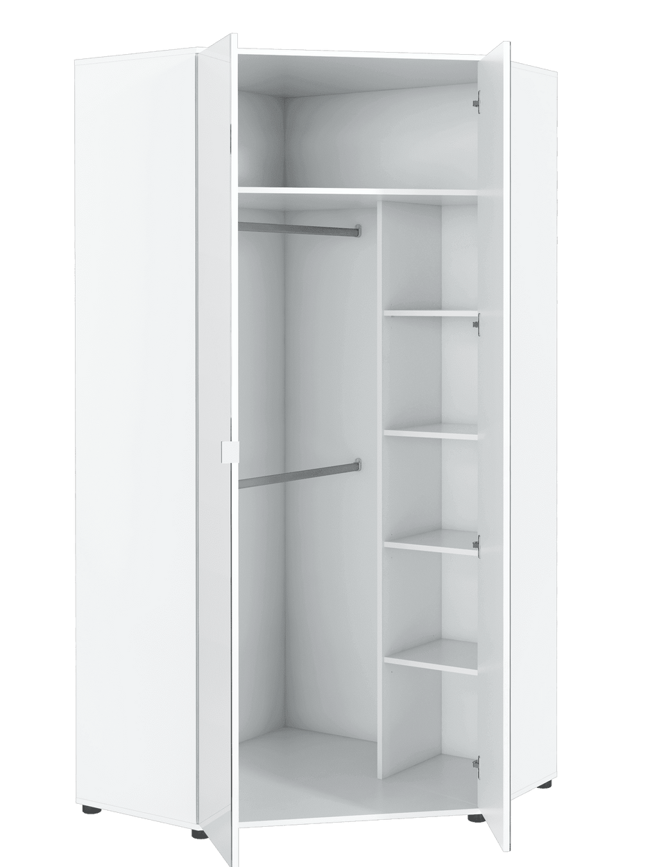 Arctic Elegance Corner Wardrobe with Mirrored Doors, Hanging Rails, and Shelving – Space-Saving Storage Solution