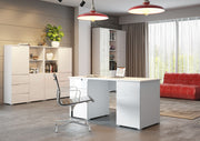 Arctic Elegance Large White Gloss Computer Desk Modern Office Desk with Storage Drawers and Cupboards - Lavish Kitchen Isle