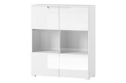 Lavish Kitchen Isle Arctic Elegance white gloss display cabinet with glass doors and shelves for living and dining room storage.
