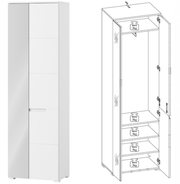 Lavish Kitchen Isle Arctic Elegance white gloss wardrobe with mirrored door, pullout hanging rail, shelves, and drawers for sleek storage