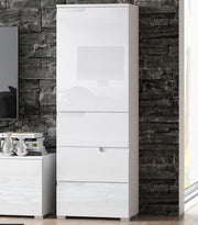 Lavish Kitchen Isle Arctic Elegance white gloss slim tallboy storage unit with three drawers, one door cupboard and internal shelf