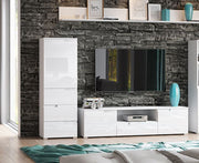 Lavish Kitchen Isle Arctic Elegance white gloss slim tallboy storage unit with 3 drawers, 1 door cupboard, and internal shelf