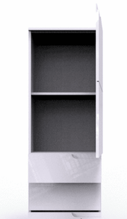 Lavish Kitchen Isle Arctic Elegance white gloss slim tallboy storage unit with 3 drawers, 1 door cupboard, and internal shelf.