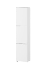 Lavish Kitchen Isle Arctic Elegance tall white gloss bookcase with concealed storage compartments, ideal for living room or office.