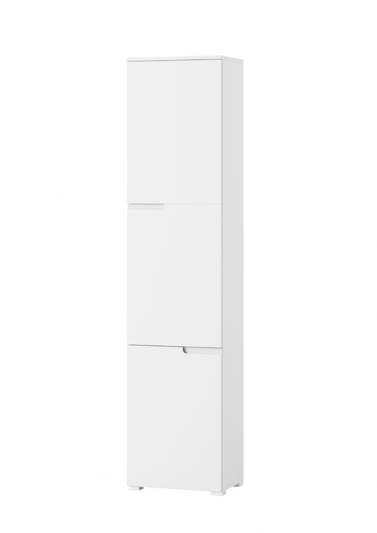 Arctic Elegance Tall Narrow Bookcase with White Gloss Doors – Modern Shelving Storage Unit with Concealed Compartments Ideal for Living Room, Office, or Study