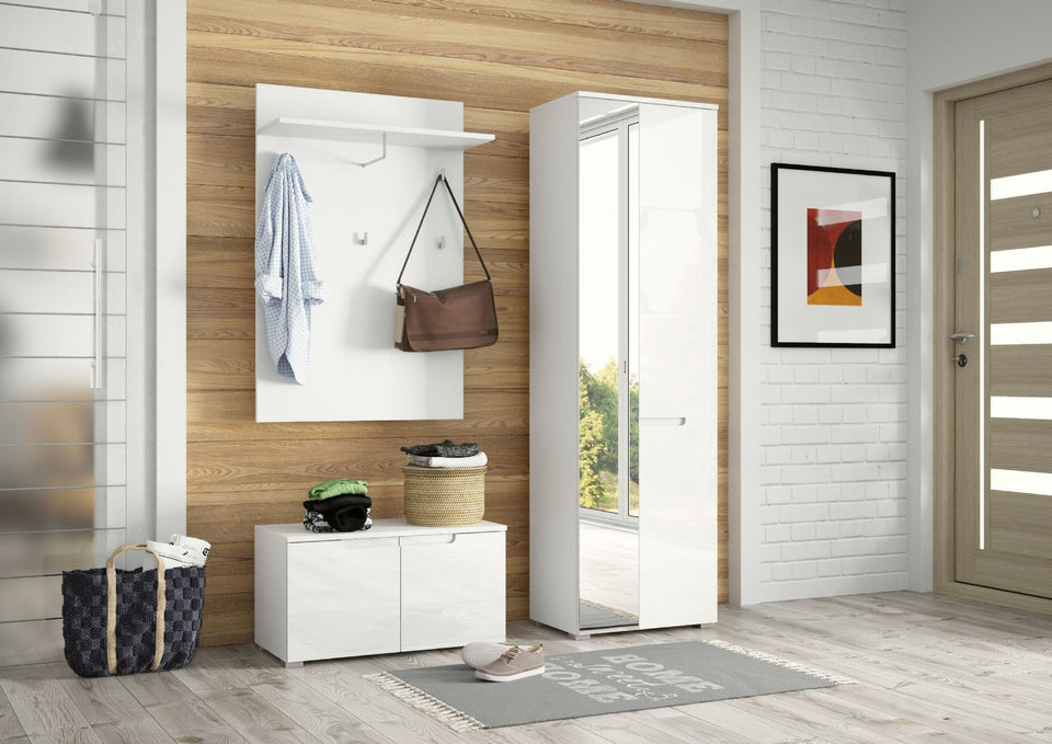 Arctic Elegance White Gloss Low Hallway Storage Cupboard Modern Handle-less Shoe and Essentials Cabinet