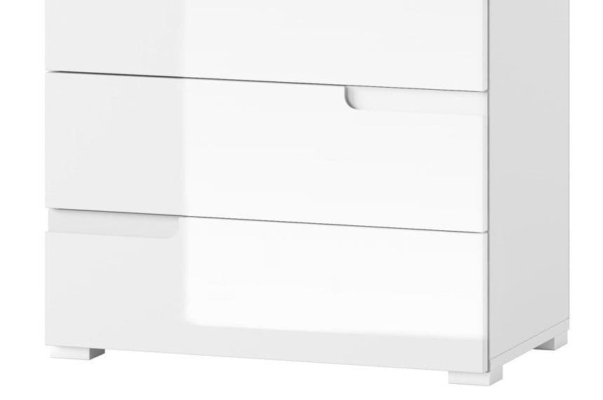 Arctic Elegance White High Gloss Narrow Chest of Drawers Sleek Bedside Cabinet with 4 Drawers for Bedroom Storage