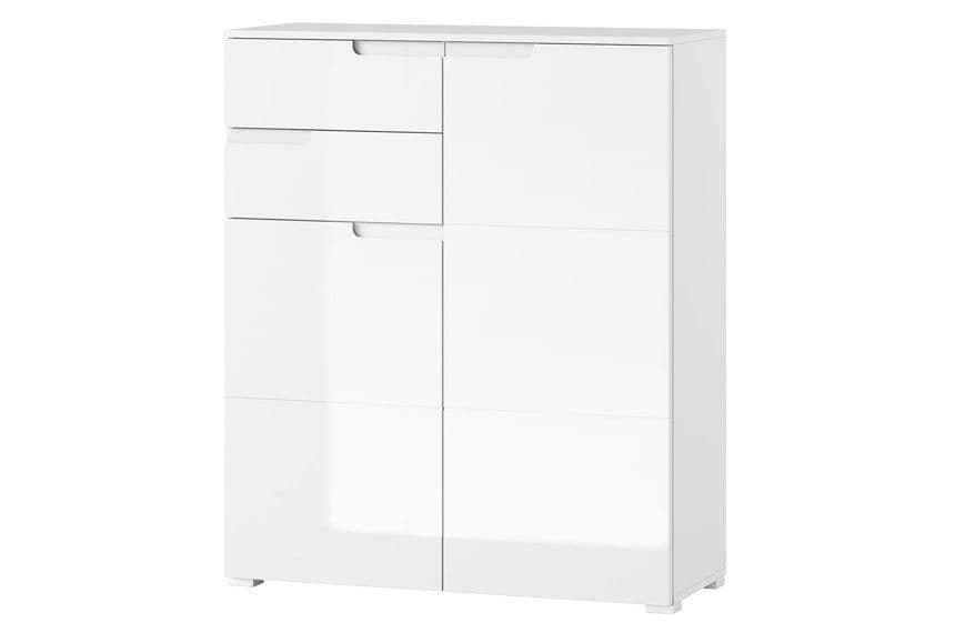 Arctic Elegance White High Gloss Tall Sideboard Cabinet | 2 Door 2 Drawer Storage Unit for Living, Dining Room or Hallway